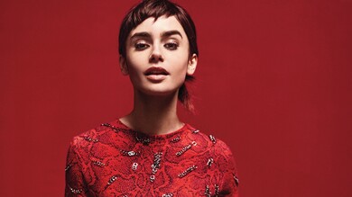 Lily Collins in Red Dress Pic