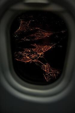 A Night View of a City From a Plane