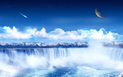 Cloud Mountain Waterfall and Moon Fantasy Photo