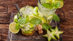 Cocktail Drink with Carambola and Mint