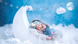 Cute Baby Sleeping on Moon Photography