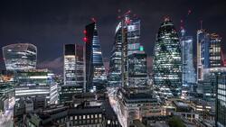 Night View of The Square Mile in London 4K