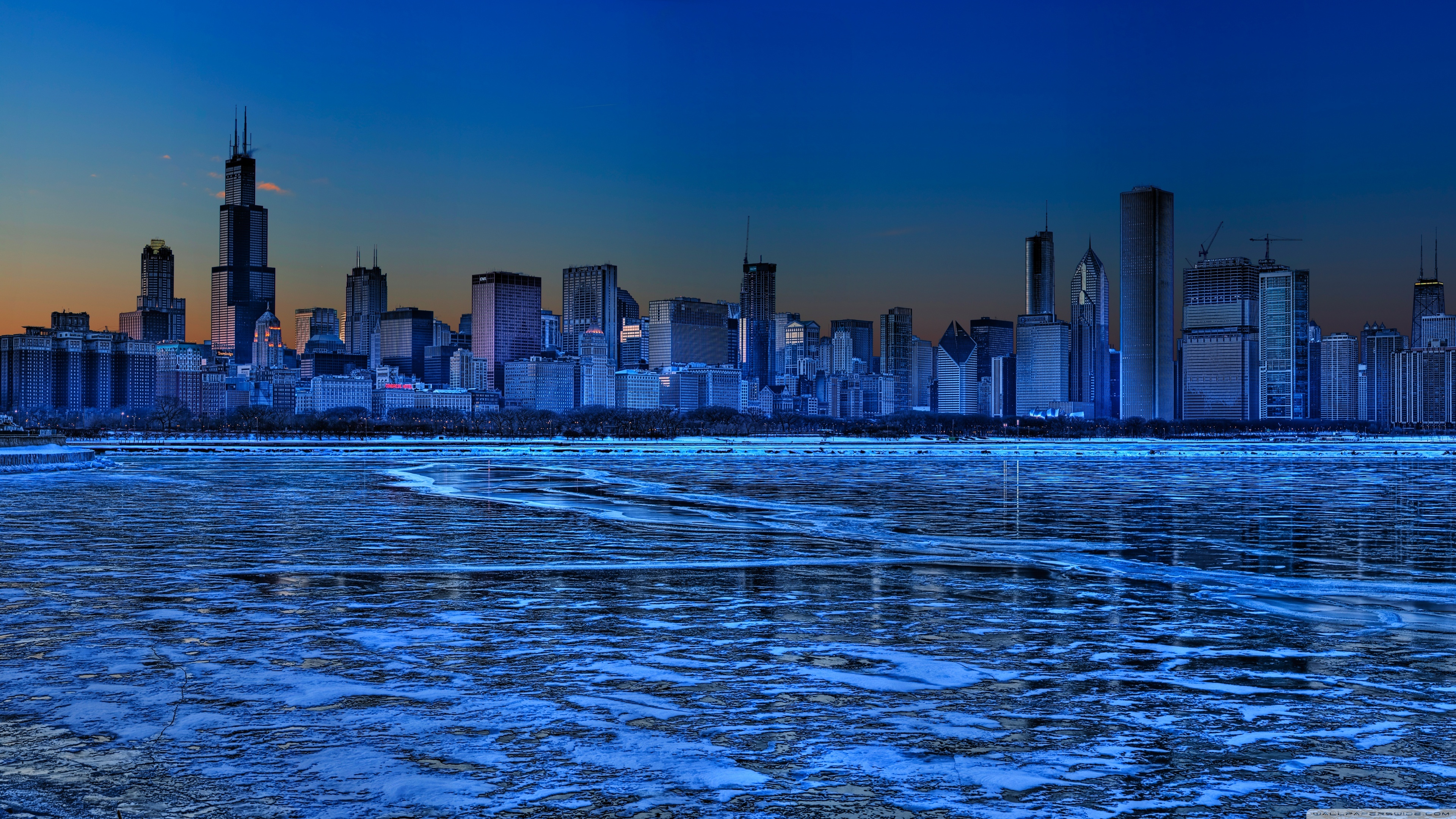 Chicago Night Skyline Wallpaper Wall Mural