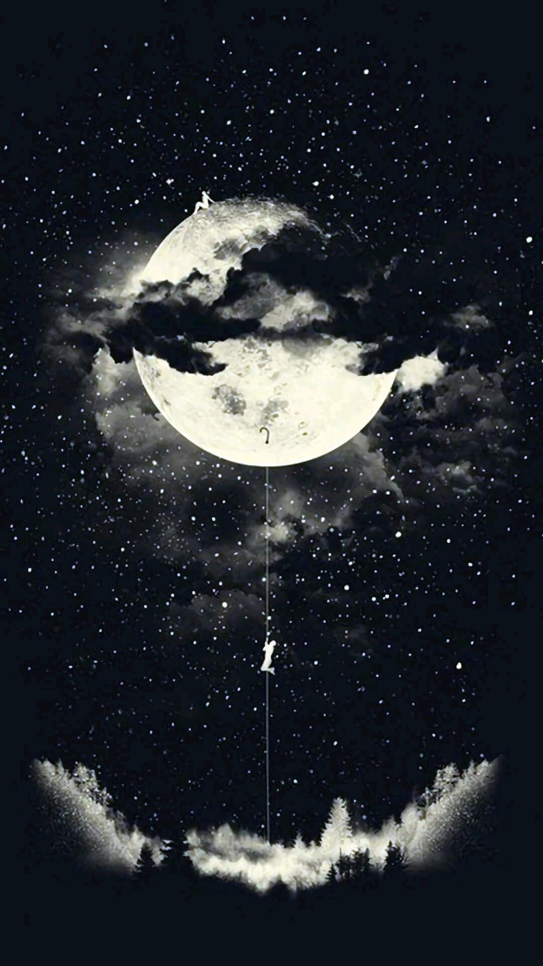Man Going to Moon Creative Pic | 2160x3840 resolution wallpaper