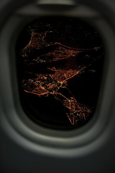 A Night View of a City From a Plane