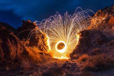 Abstract Fireworks Between Rock