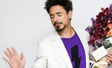 Actor Robert Downey Jr With Flower Bouquet