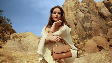 Barbara Palvin with Ladies Brown Purse