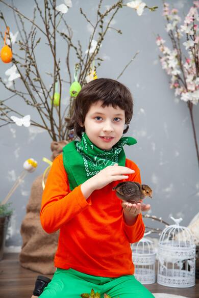 Beautiful Little Girl Playing with Bird