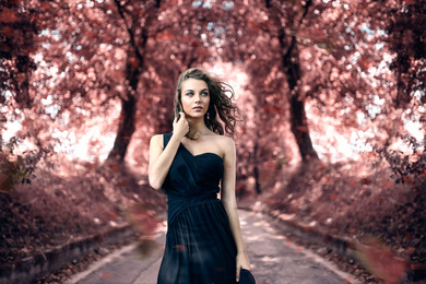 Blonde Girl in Black Dress Looks Amazing