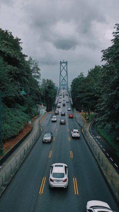 City Roadway With Cars in Overcast