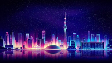 Fantasy City Artwork Neon Light Reflection