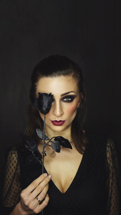 Girl With Black Rose Photo