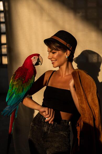 Girl with Macaw Parrot Bird