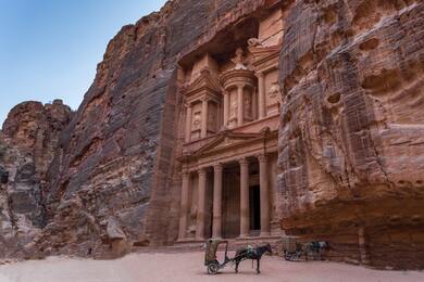 Horse With Trailer in Front of Petra Historical Place in Jordan