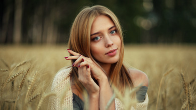 Model Girl in Wheat Farm Photography