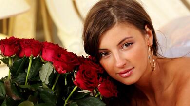 Model Girl with Red Rose Flower Pic