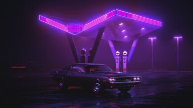 Neon Gas Station with Sedan Car 4K