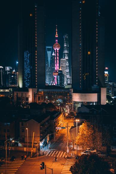 Night View of a City Building