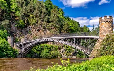 Old Bridge on River Between Mountain Wallpaper