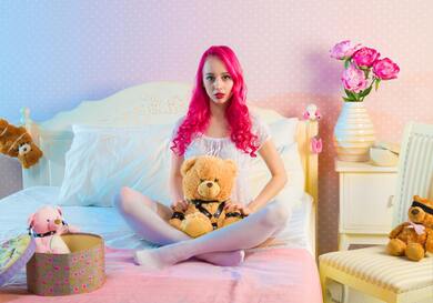 Pink Hair Girl With Teddy
