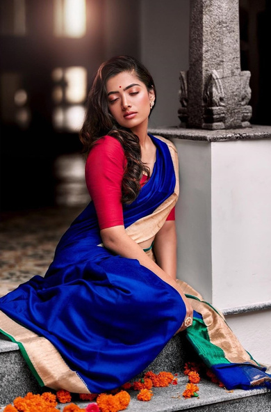 Rashmika Mandanna in Blue Saree