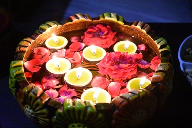 Rose Flower and Candle Decoration in Water