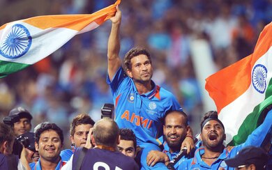 Sachin Tendulkar Celebrating with Team After Winning World Cup