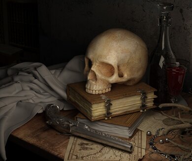 Skull on Mystery Book Horror Wallpaper