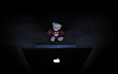 Teddy Bear in Front of Mac Laptop