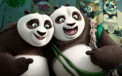 Two Cartoon Pandas Enjoying