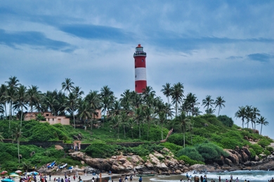 Vizhinjam Kovalam Lighthouse on Beach in Kerala