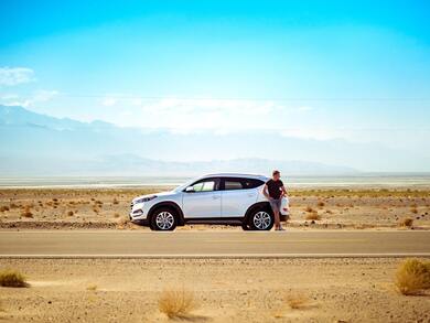 White Hyundai Car Standing Beside Road