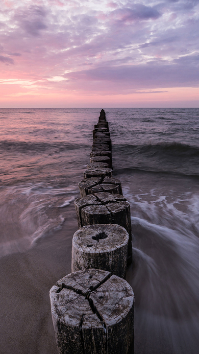 Wooden Row Bridge in Sea