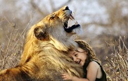 Baby Girl Playing with Lion