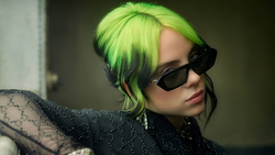 Billie Eilish Wearing Black Dress and Sunglasses with Green Color Hair