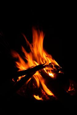 Bonfire Burning in Night at Camp