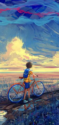 Boy with Cycle Painting Photo
