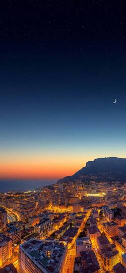 City and Moon at Night View