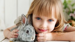 Cute Girl With Grey Faced Rabbit