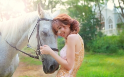 Cute Girl With White Horse HD Wallpaper