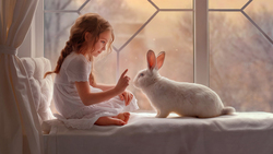 Cute Girl With White Rabbit