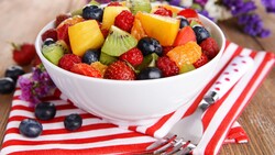 Fruits Salad Raspberries Strawberries Blueberries Grapes