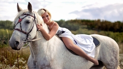Girl Sitting on White Horse HD Wallpaper