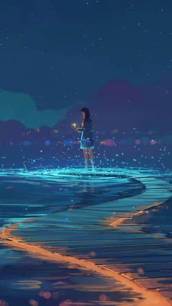 Girl Walking Over a Lake Bridge Animation Image