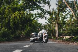 Harley Davidson Fatboy Cruiser Motorcycle Parked in The Middle The Road