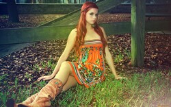 Lovely Orange Dress of Girl in Garden
