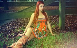 Lovely Orange Dress of Girl in Garden