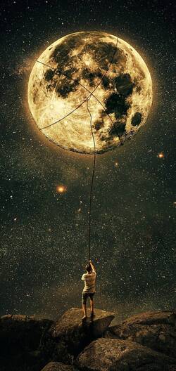 Man Hanging Moon Creative Photo