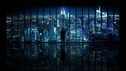 Man Viewing Building Light at Night Creative Wallpaper